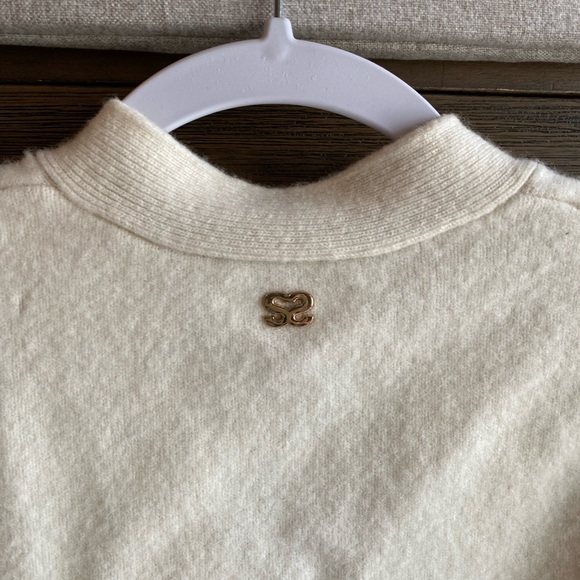 Sandro 100% Wool Cropped V Neck Puff Short Sleeve Cardigan size 2 - Picture 8 of 13